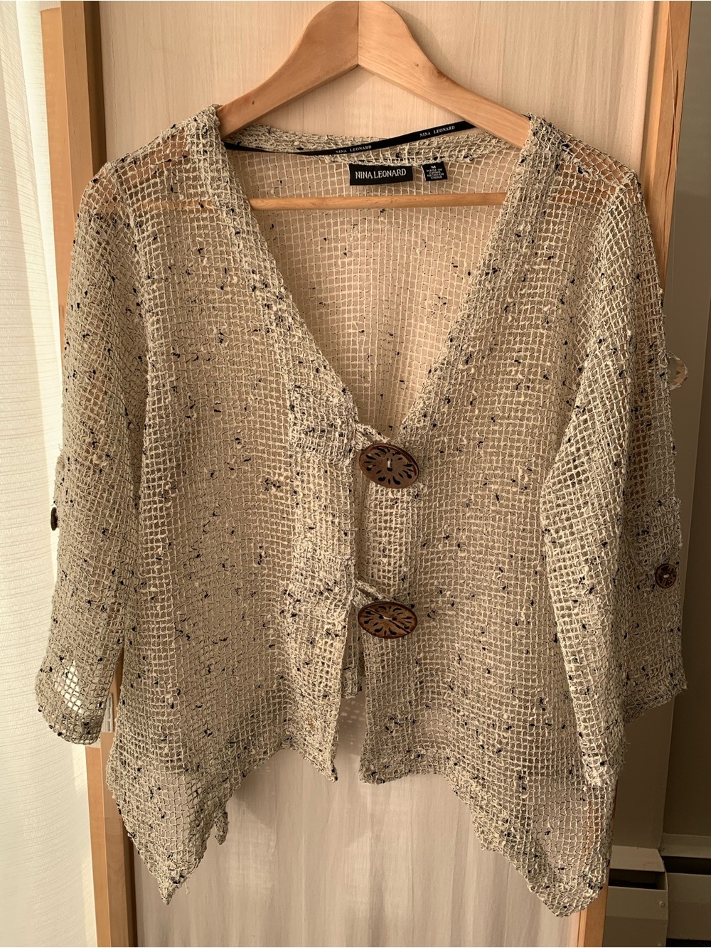 Nina Leonard Open Knit Mesh Short Boho Jacket Medium